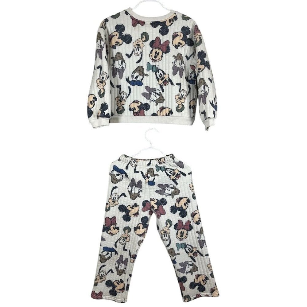 Disney Lounge Set Kid 6 Tan Quilted Minnie Mickey Preppy Neutral Chic